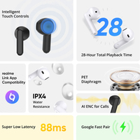 Audífonos Realme Buds T01 Semi-In-Ear, Resistentes al Agua IPX-4, con Controlador de 5.4 13mm, Indicador LED de Batería, Cancelación de Ruido ENC, Baja Latencia