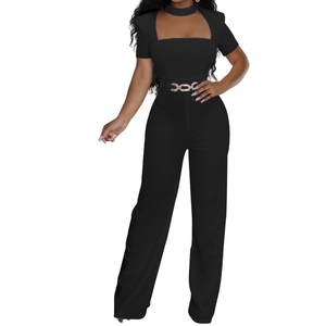 Mono elegante de mujer con cuello tipo bufanda, manga corta y pierna ancha, a la moda - Product Image 3