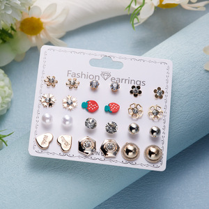 Bán Buôn 12 Cặp Thiết Lập Đồ Trang Sức Hoa Rhinestone Bông Tai Ngọc Trai Cô Gái Phụ Kiện Phụ Nữ Dễ Thương Tim Dâu Tây Stud Bông Tai Bộ - Product Image 3