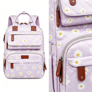 Sac à dos à langer pour bébé fille, grand format, motif floral, en polyester imperméable, toutes saisons, pour maman, travail, voyage, vacances, avec poches isothermes - Product Image 3