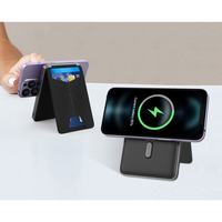 Power Bank Magnetik Nirkabel Multifungsi 20W Pengisian Cepat 5000mAh dengan Tempat Kartu, Charger Ponsel Portabel untuk Perjalanan