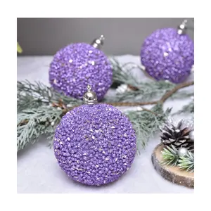 SY Hot Sale Christmas Decors Hanging Ornaments purple Christmas Balls with small foam baubles Plastic Christmas Balls