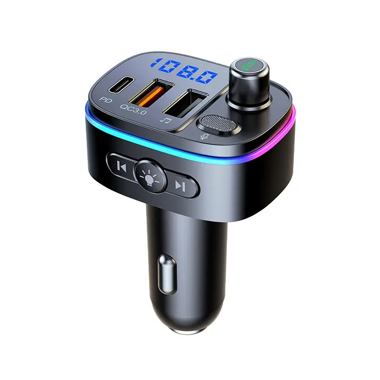 QC 3.0 dernière conception multi lumière LED Port PD téléphone portable charge rapide voiture BT 5.0 lecteur MP3 stéréo sans fil transmetteur FM