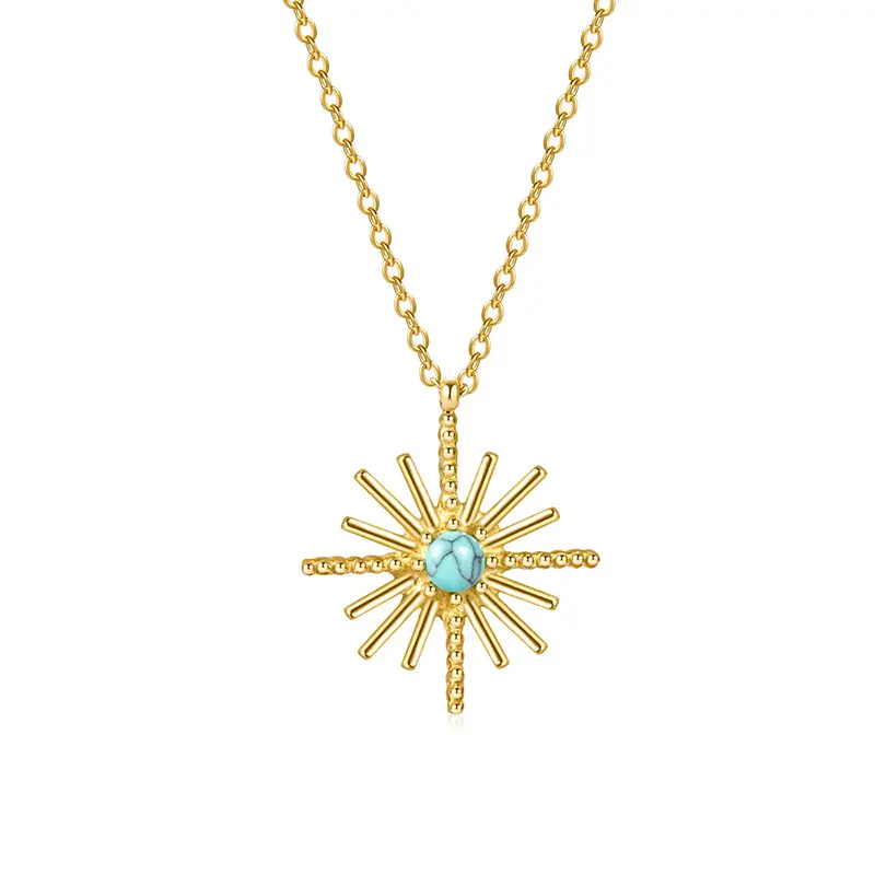 Best Sell Stainless Steel Turquoise Star Pendant Earrings Necklace Set Stainless Steel Necklace 14K Gold Plated for Women