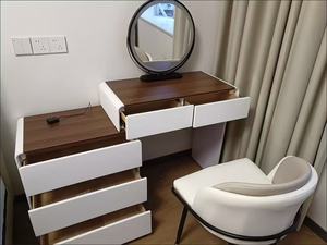 New Bedroom Dresser Walnut Color Panel Makeup <b>Table</b> Bedside Chest <b>Drawers</b> Integrated Modern Minimalist Desk Skirting <b>with</b> <b>Mirror</b> - Product Image 6