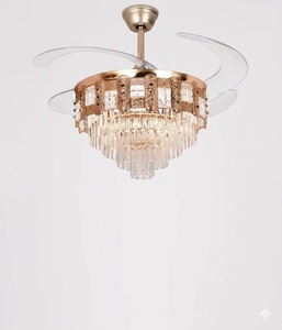 Modern Crystal LED <b>Ceiling</b> Fan with Retractable Blades <b>Remote</b> <b>Control</b> Silent Chandelier <b>Light</b> for Bedroom Living Decors - Product Image 2