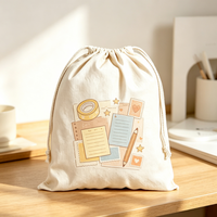Sac à cordon personnalisé en toile avec motif de dessin animé simple, poignée sérigraphiée, pochette réutilisable écologique, durable et légère pour la maison