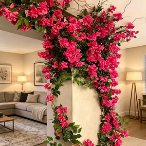 Plante artificielle murale Bougainvillier, <span class=keywords><strong>fleurs</strong></span> artificielles triangulaires <span class=keywords><strong>en</strong></span> <span class=keywords><strong>fleurs</strong></span> de <span class=keywords><strong>prunier</strong></span>, pliables, roses et oranges, suspendues - Product Image 2