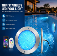 Lumière LED pour piscine en acier inoxydable ultra-mince, étanche IP68, CRI Ra85, installation murale sans perçage, contrôle par application smartphone