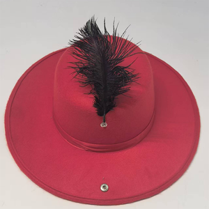 Chapeau en feutre rétro artistique avec grande décoration en plumes, noir, à calotte plate, protection solaire, pour l'extérieur, les voyages et les fêtes - Product Image 4