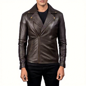 Blouson en cuir de vachette pleine fleur marron vintage pour homme, personnalisé, coupe-vent, respirant, écologique, design motard, vente en gros - Product Image 1