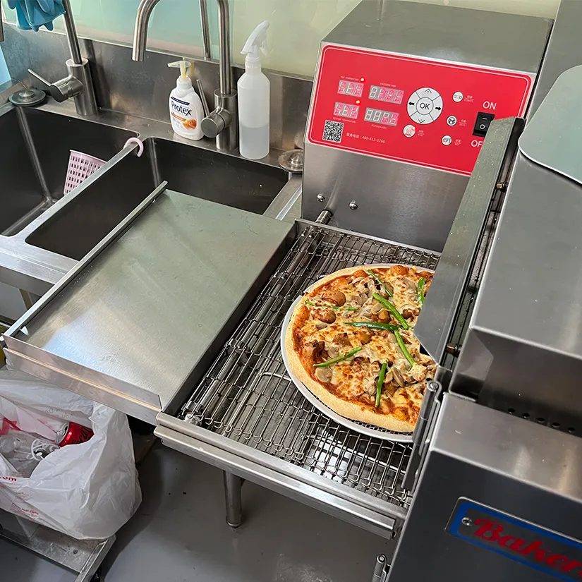 Pizza hut automatico macchina pizza tunnel continuo pizza forno trasportatore