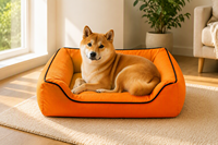 Canapé-lit pour chien rectangulaire confortable en tissu Oxford amovible et lavable toute saison, avec dossier, imperméable, durable et confortable