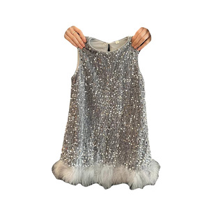 Child Star Circle Girls Sequin Feather Dress Sleeveless O-Neck Princess Dress for Spring - Product Image 5
