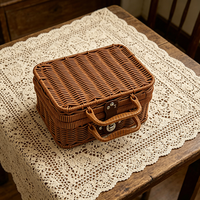 Panier de transport en rotin PP écologique, grand format, avec poignée, fait main, pour emballage de vin, cadeaux de festival, usage domestique