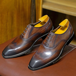 Zapatos de cuero con punta cuadrada de estilo informal de negocios de calidad japonesa, cierre con cordones, patrón sólido de madera de imitación para servicio público - Product Image 5