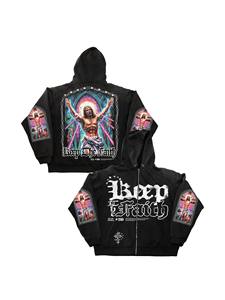 Men's <b>Black</b> <b>Zip</b>-<b>Up</b> <b>Hoodie</b> Keep The Faith Christ Print Streetwear Knitted Polyester Autumn Wear Regular Fit Hooded Sweatshirt - Product Image 2