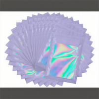 Pochette plate en Mylar personnalisée avec logo imprimé en gravure, résistante à l'humidité, transparente sur une face, auto-scellante, holographique, pour cosmétiques