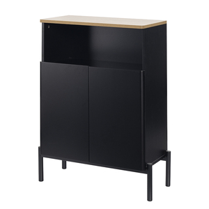 Meuble de rangement de salle de bain à 2 portes <span class=keywords><strong>noir</strong></span> et chêne, meuble-lavabo autoportant avec étagère réglable pour toilettes et salon - Product Image 4