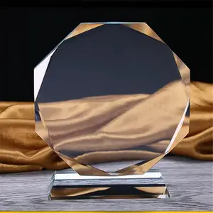 Günstige achteckige leere Glas Award Company Souvenir Geschenke Glas Plaque Trophy Crystal Awards