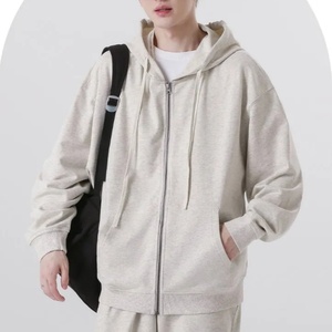 High Quality Eco-Friendly Sustainable Heavyweight Cotton Solid <b>Black</b> <b>Fleece</b> Autumn Oversized Zip-Up Hoodies Custom Logo Print - Product Image 5