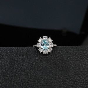 S925 Sterling Silver Aquamarine <b>CZ</b> Halo Engagement <b>Ring</b>-V - Product Image 5
