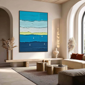 Hand Painted Abstract Seascape Canvas Art With <b>Frame</b> Contemporary Textured Wall Decor Indoor Blue Green Ocean Waves - Product Image 6