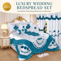Ensemble de literie de luxe 12 pièces matelassé pour mariage avec rideaux, oreillers décoratifs, pantoufles – Ensemble complet de chambre nuptiale en gros
