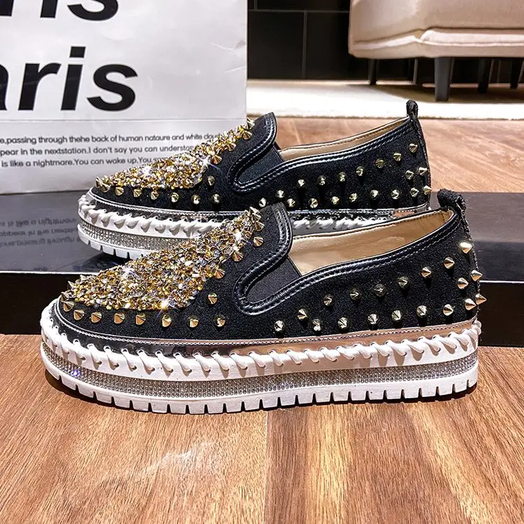 women long size width platform loafers slip on bling ladies casual shoes fashion comfortable sneaker leisure walking style shoes