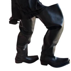 Vente chaude hiver mode unisexe bottes longues femmes grande taille talon épais bout carré noir cuisse haute hommes sur le genou bottes hautes - Product Image 2