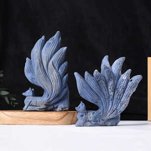 Venta al por Mayor de Tallados de Animales en Piedra Natural Curativa, Escultura de Zorro de Nueve Colas en Jade Coral Azul para Decoración Artesanal - Product Image 6