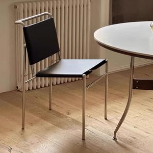 Italian Minimalist Leather Dining <b>Chair</b> Stainless Steel Frame Upholstered Dining Room <b>Chair</b> - Product Image 1