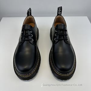 봄 여름 가죽 부츠 이중 스티치 3홀 캐주얼 플랫 슈즈 유니섹스 블랙 두꺼운 밑창 부츠 숏 여성용 - Product Image 2