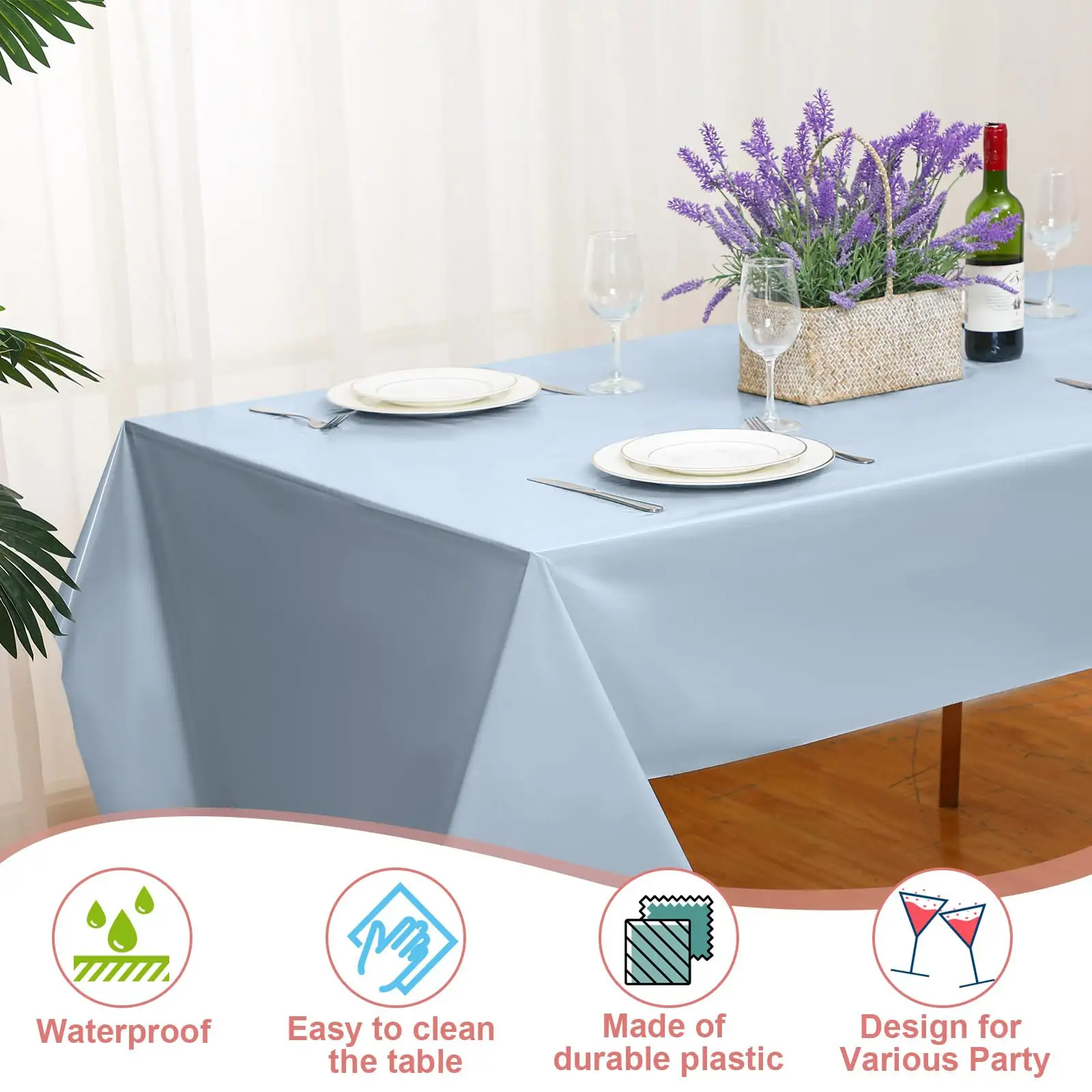 Taplak meja tahan air sekali pakai plastik biru ramah lingkungan untuk pernikahan pengantin Baby Shower pesta ulang tahun musim panas