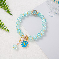 Bracelet YL Fleur Tournesol Coloré en Cristal Perles Faite Main Corde Élastique Verre Femme Étudiante Porte-Bonheur Bijoux Tendance