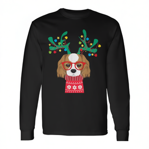 T-shirt à manches longues Cavalier King Charles Spaniel Holiday Christmas avec motif de bois de renne et de lunettes - Product Image 2