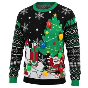 Custom Pattern Light up Christmas Sweater, 2026 Jacquard Knit LED <strong>Jumper</strong> for <strong>Men</strong> Women Plus Size - Product Image 1
