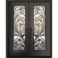 Porte d'entrée double extérieure décorative antivol en fer forgé de style postmoderne avec moustiquaire en fibre de verre pour villa, maison, salle de bain, cuisine