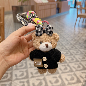 Porte-clés en peluche mignons, ours en peluche avec pull et nœud, pendentifs pour clés de voiture et sacs, poupées de machine à griffes, porte-clés ours en peluche avec pull et nœud - Product Image 6
