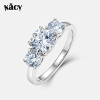 Bague de fiançailles en argent sterling 925 avec trois pierres de diamant de laboratoire IGI pour femme, alliance de mariage ronde