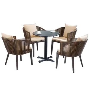 Ensemble de Table et chaises en aluminium brossé, Patio jardin rotin osier toutes saisons