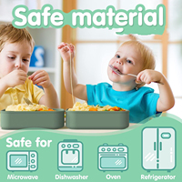 Boîte à bento en silicone réutilisable écologique à 3 compartiments, portable, personnalisée, très vendue, de qualité alimentaire, avec couvercle pour le déjeuner chaud pour enfants