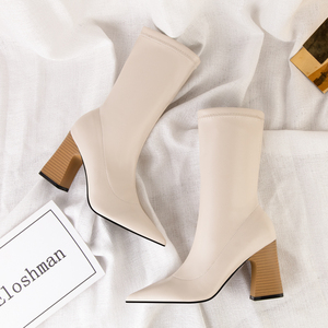 Bottes pour femme à talon carré de 8,5 cm avec fermeture éclair arrière – Chaussures tendance et bottines à la mode - Product Image 3