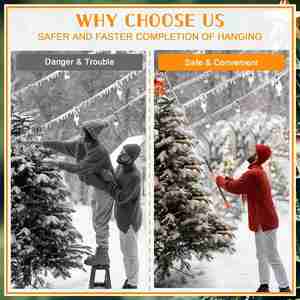 מוט טלסקופי ארוך מאלומיניום עם וו רב תכליתי, ללא סולם, לתליית תאורת חג המולד, כלי להתקנה, תלייה, ניקוי חוטים - Product Image 5