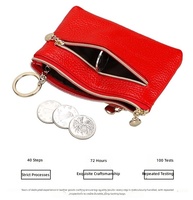 Porte-monnaie mignon en forme de cœur avec fermeture éclair, porte-clés en cuir véritable, mini pochette à double fermeture éclair, porte-cartes pour femmes