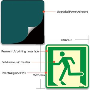 Autocollants lumineux pour sortie de secours, (30x15 cm), Autocollant de sortie de secours avec flèche directionnelle lumineuse - Product Image 4
