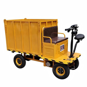 Chariot à plateforme électrique à quatre roues jaune avec élévateur hydraulique, hauteur réglable, chariot de transport industriel, construction en acier - Product Image 2