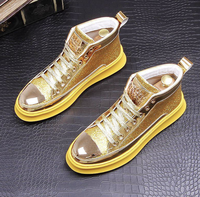 Baskets décontractées à plateforme en cuir verni haut de gamme pour hommes, chaussures de style Mid/High Top adaptées aux étudiants et aux hommes