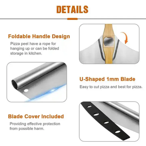 Set di Utensili da <span class=keywords><strong>Pizza</strong></span> Pieghevoli con Logo Personalizzato Spatola in Legno Pala per <span class=keywords><strong>Pizza</strong></span> in Metallo Alluminio con Tagliapizza a Rotella - Product Image 4