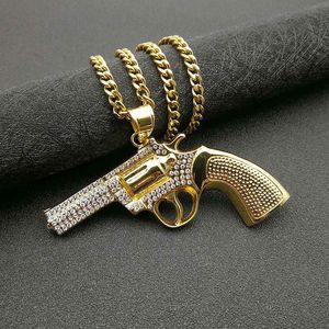 Yunnique Asymmetrical <b>Titanium</b> Steel Gold Plated Diamond Pave Setting Revolver Pendant Necklace Men's Hip Hop Party Jewelry - Product Image 4